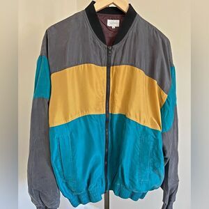 Vintage retro oversized colorblock zip front windbreaker bomber jacket